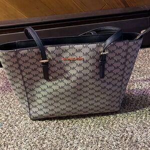 Michael Kors Black and Gray Monogram Tote